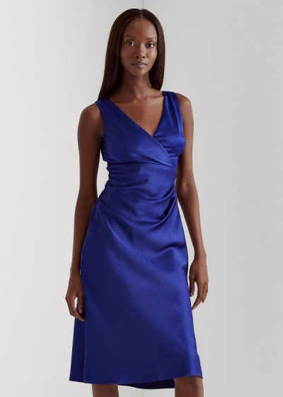 Vestidos Ralph Lauren Mujer Azules - Satin Surplice - PWUEX8296